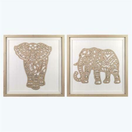 YOUNGS Wood Framed Elephant Cutout Wall Sign, Assorted Color - 2 Piece 10433